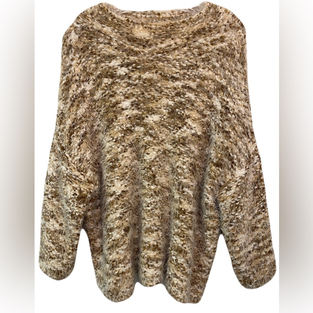 Ruby Rd. Women's Sweater Cream Brown Soft Fuzzy Drop Shoulder Oversized XL